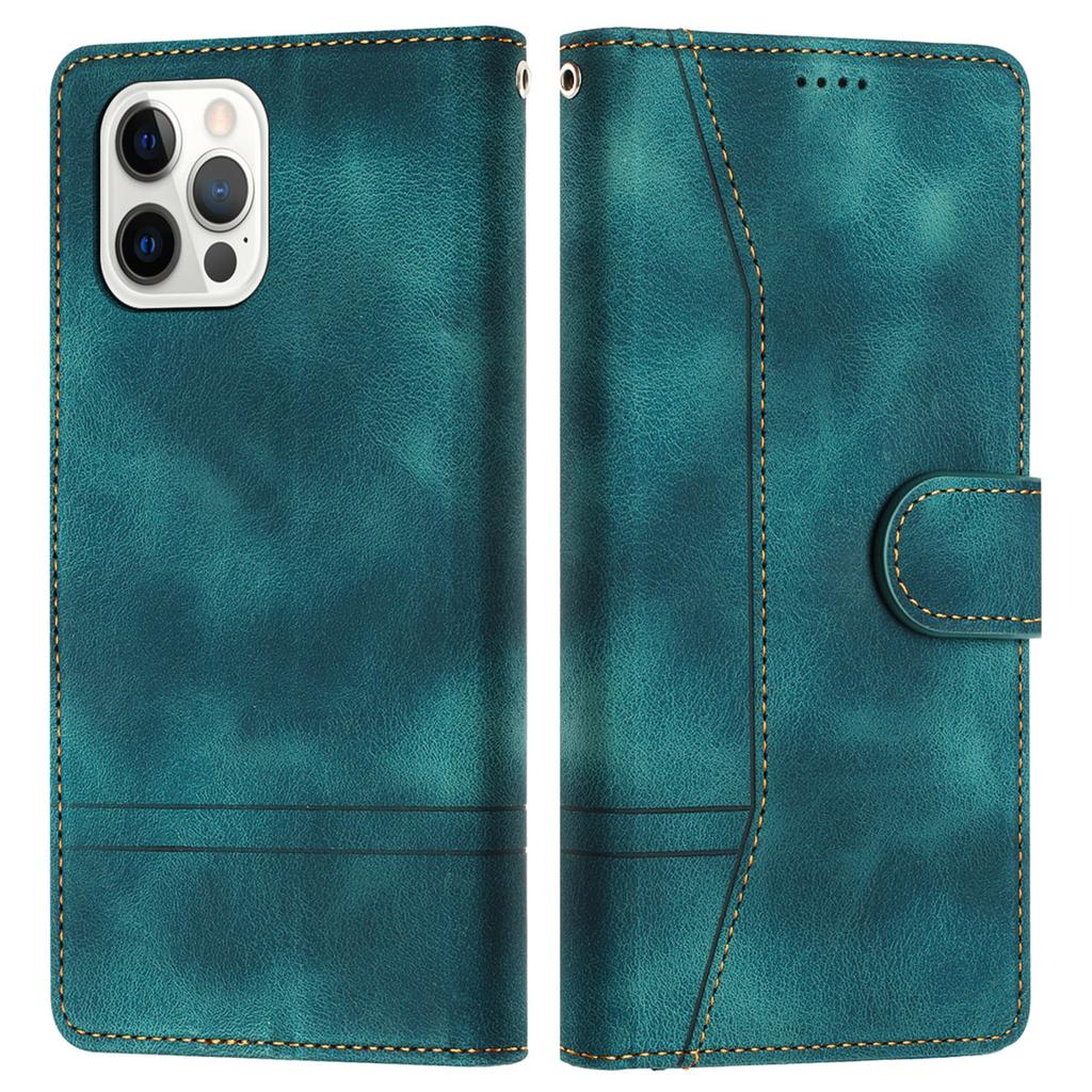 L002 For iPhone 12/12 Pro 6.1 Inch Retro Lines Imprinted Phone Cover Leather Stand Wallet Case
