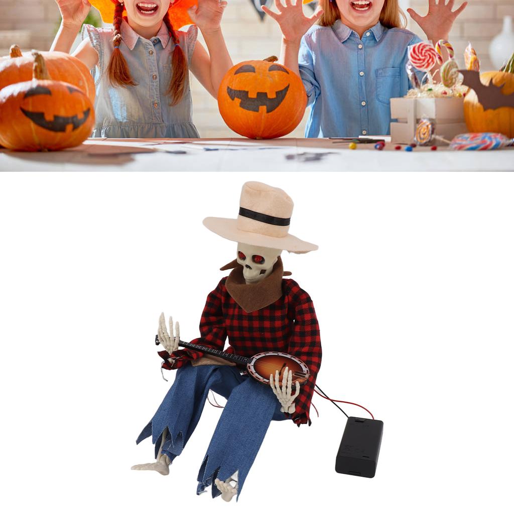 Halloween Cowboy Skull Statue Luminous Eyeball Simulation Halloween Cowboy Skeletons Ornaments for Desktop Decoration