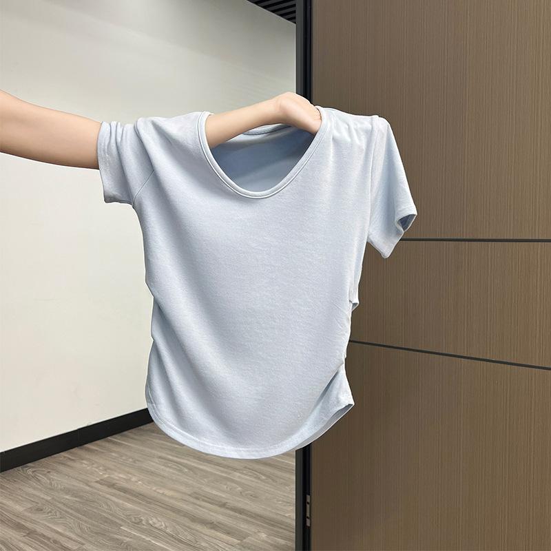 Cremegelb, weiß, süß, tief ausgeschnitten, kurzärmelig, Damen-Schulter-T-Shirt, Sommerdesign, plissierte Taille, schulterfreies Oberteil