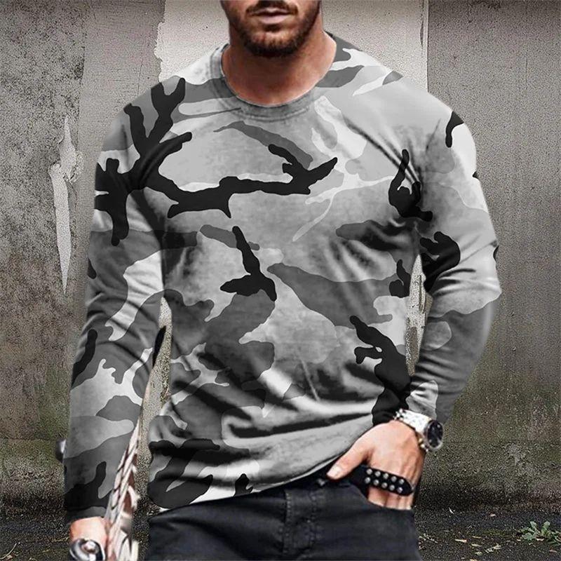 Men's Fashion 3d Printing Street Personality Camouflage Clothing Long Sleeve O Collar Trend Comfortable Breathable Top Clothing