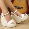 Damen Hohe Absätze Kleiderschuhe Sommer Geflochten Uni Plateau Keile Offene Zehenpartie Sandalen Modische Schuhe