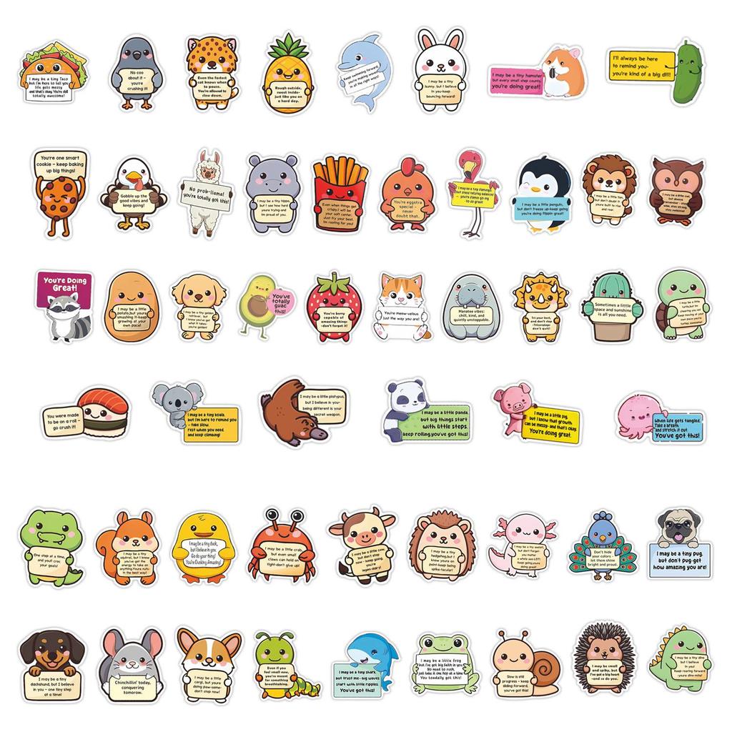 52 Cute Cartoon Animal Motivational Sticker Set for Journals and DIY Stationery