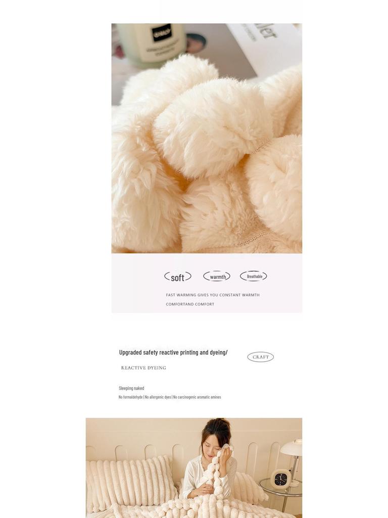 Double-Sided Plush Rabbit Winter Blanket - Soft Coral Fleece for Office, Sofa, or Bed
