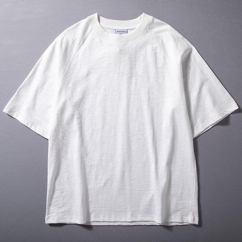 Men's Summer New Style Loose Breathable Bamboo Cotton Top American Retro Trendy Brand Raglan Sleeve Pure Cotton Short-Sleeved T-Shirt