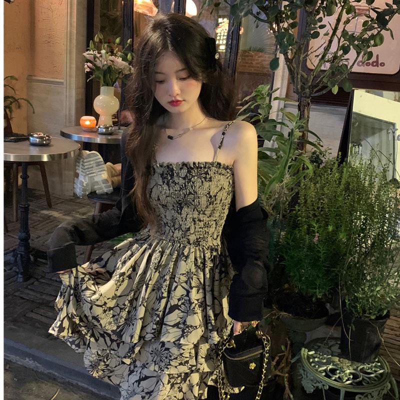 Sansweet Set: Spaghetti Strap Lace Maxi A-Line Dress Crop Light Cardigan Pink/almond L