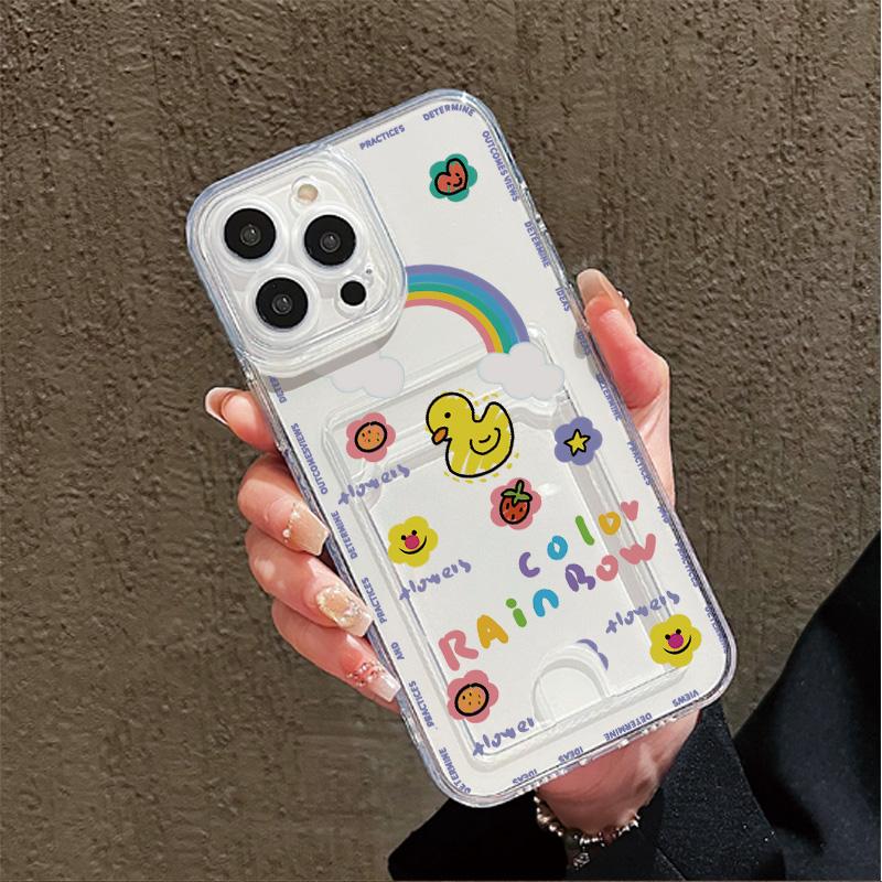 Card Slot Holder Silicone Wallet Pocket Case For iPhone 17 Air 16 14 Pro Max Oppo Reno 10 11 12 F Samsung S23 S24 S25 Plus Cover Clear Phone Bumper