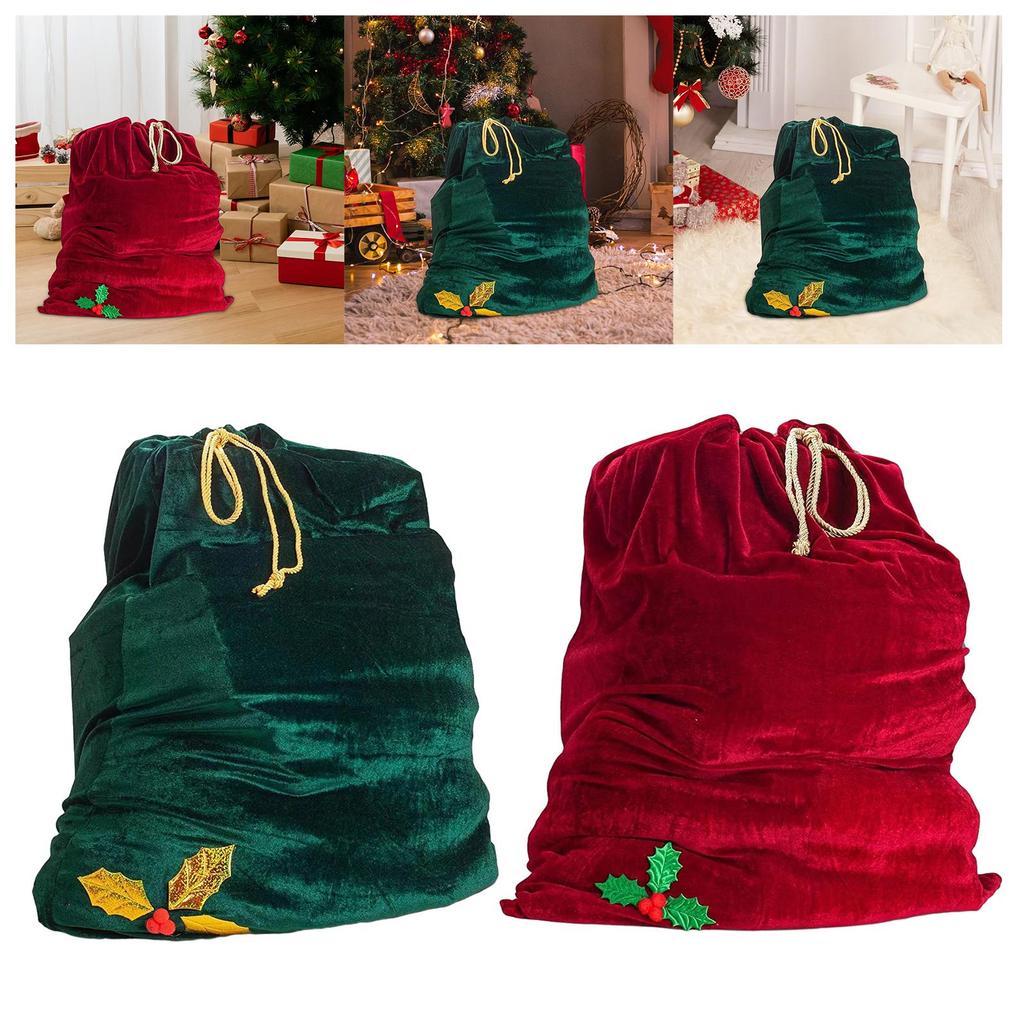 Santa Claus Bag Velvet Christmas Bag Reusable Xmas Decorations Storage Bag