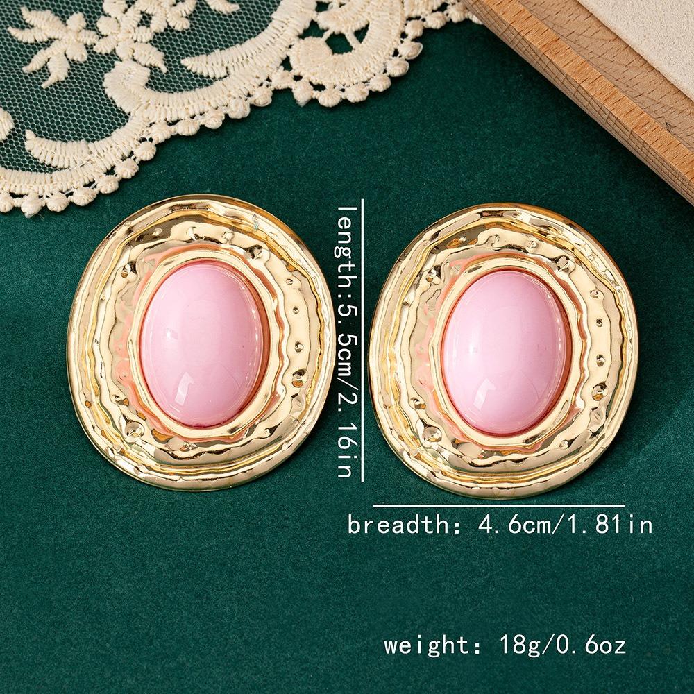 Exaggerate Retro Gold Color Liquid Metal Oval Multiple Colors Stud Earrings for Women Personality Medieval Jewelry Accessories