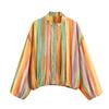Women's Striped Bomber Jacket, Loose Fit Long Sleeve Stand Collar Pilot Jacket