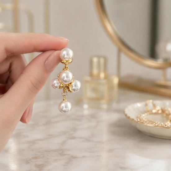 1 Pair Faux Pearls Dangle Earrings for Women, Gold Plated Grape Cluster Drop Earrings, Prom Wedding Bridal Jewelry