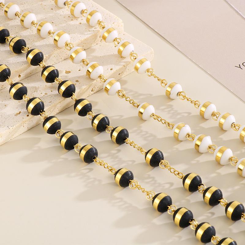 18K Gold Cross Prayer Beads Necklace for Women - Stainless Steel, 8mm, Trendy European-American Style