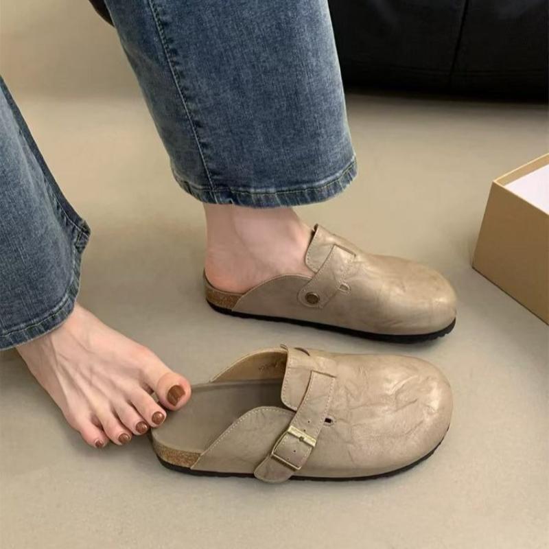 

Fashion 2025Fashion Women Casual Faux Suede Slippers Wedges Heel Cork Mules Platform Clog Non Slip Sole Buckle Outdoor Home Shoes 35 серый