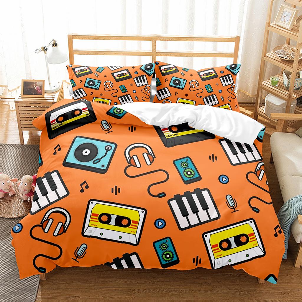 Piano Pattern Duvet Cover Queen King Size Classic Music Themed Bedding Music Pattern Geometric Stripes Room Decor 3 Piece Set