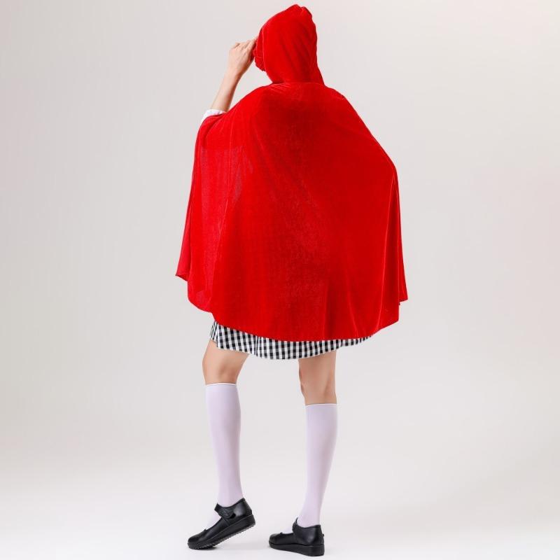 Halloween Little Red Riding Hood Cosplay Costume Grimm's Fairy Tale Crew Neck Apron Cloak Girl