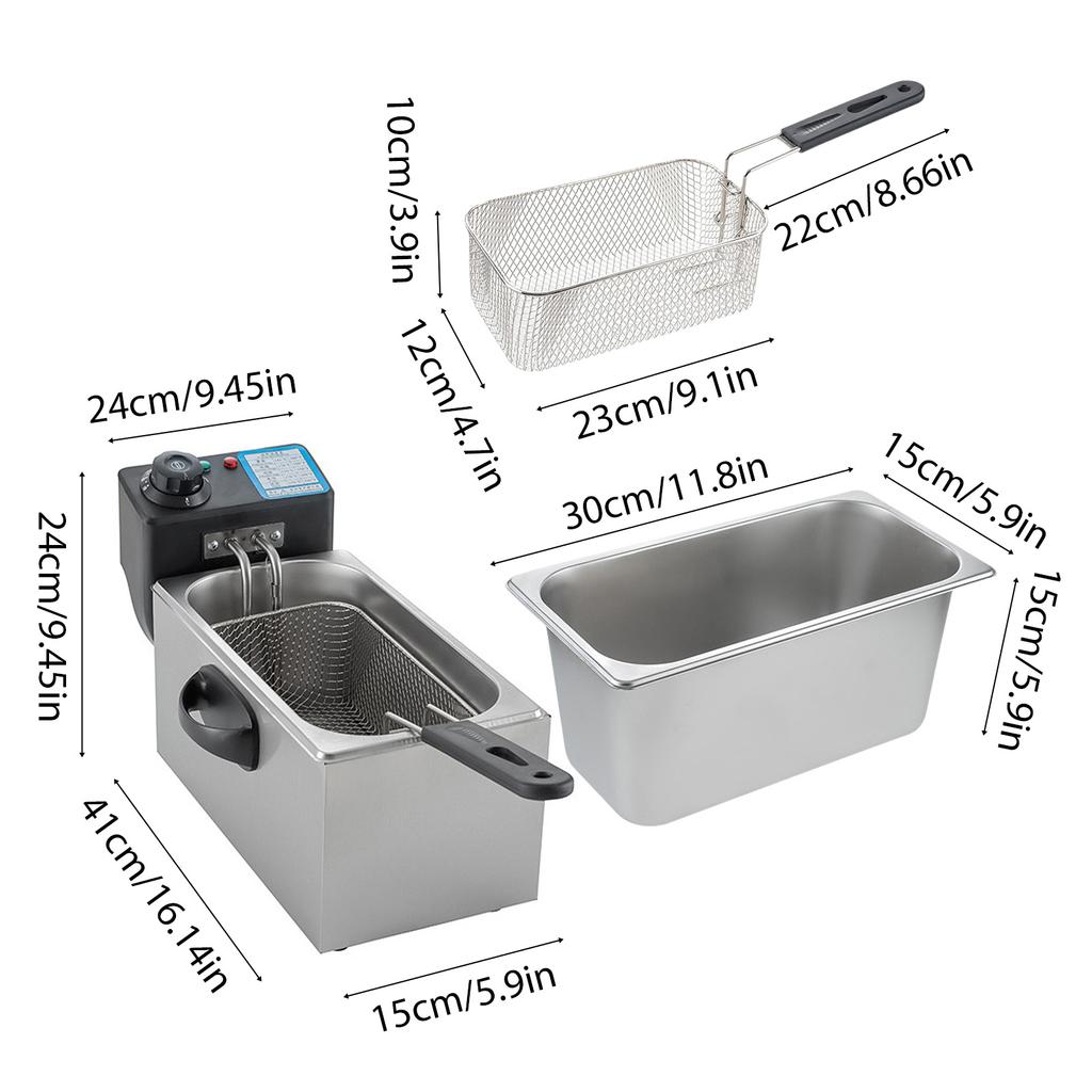 4L Electric Deep Fryer with Oil Filtration Basket 1400W 60-200℃ Auto Thermostatic French Fries Chicken Fish Fryer Pot Dishwasher