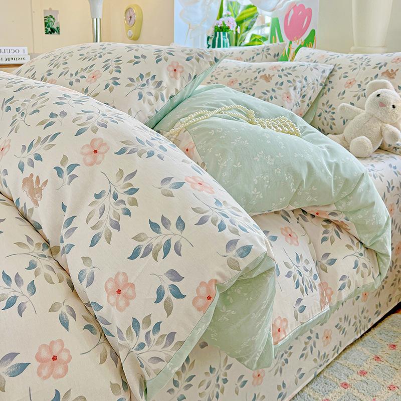 

Утолщенный комплект из чистого хлопка, четыре предмета, маленький свежий хлопок, приятный к коже, простыни для сна нагишом, пододеяльник, постельное белье 1.5m four-piece set