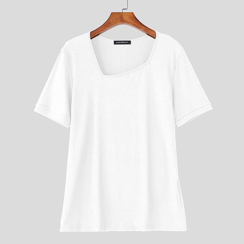 

INCERUN Мужские повседневные облегающие топы-майки с нерегулярным квадратным вырезом в рубчик 5XL белый