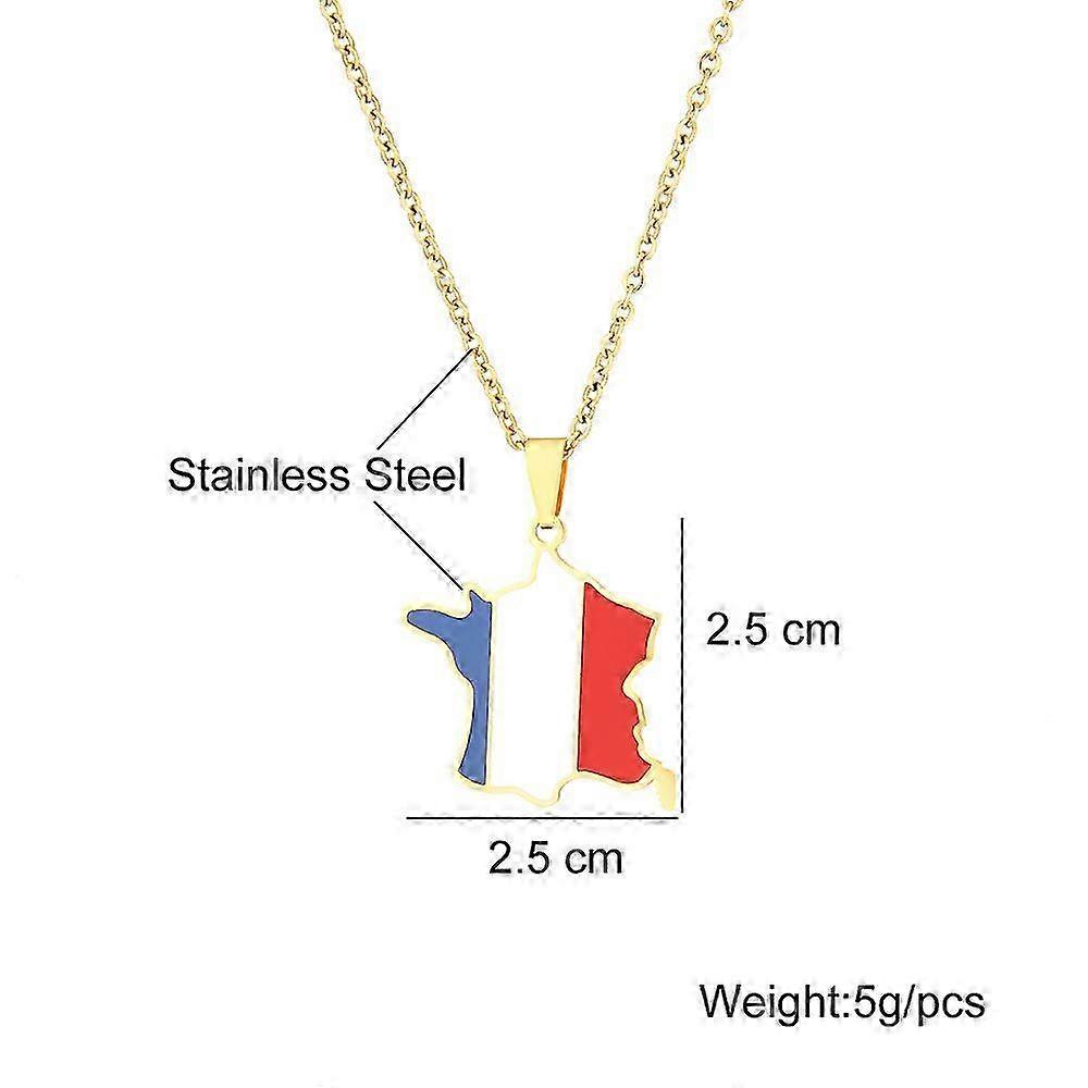 Stainless Steel French Map Flag Pendant Necklace in Gold/Silver Color for Men and Women