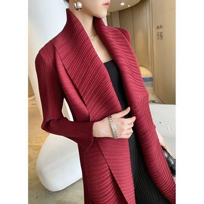Trench da Donna dalla Vestibilità Ampia con Design Stropicciato Revers a Tacca Manica Lunga Lunghezza Media Capospalla alla Moda