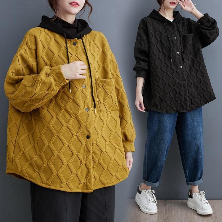 Loose Big Size Plus Size Long Sleeve Button Autumn Winter Casual Hoodies Jackets Coat