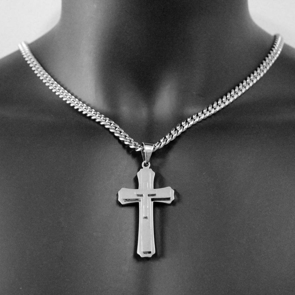 Collana con Pendente a Croce in Acciaio Inossidabile e Catena a Maglie Cubane da 18-24 Pollici per Uomini Donne Coppie Fidanzato Marito Gioielli Stile Punk 3-5mm