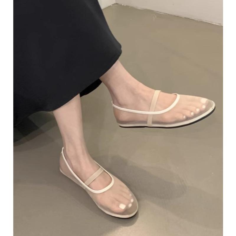 New Designer Autumn Women Mesh Fabric Ballet Flat Shoes Fashion Shallow Elastic Band Ladies Comfort Soft Sole Mary Jane Shoes
