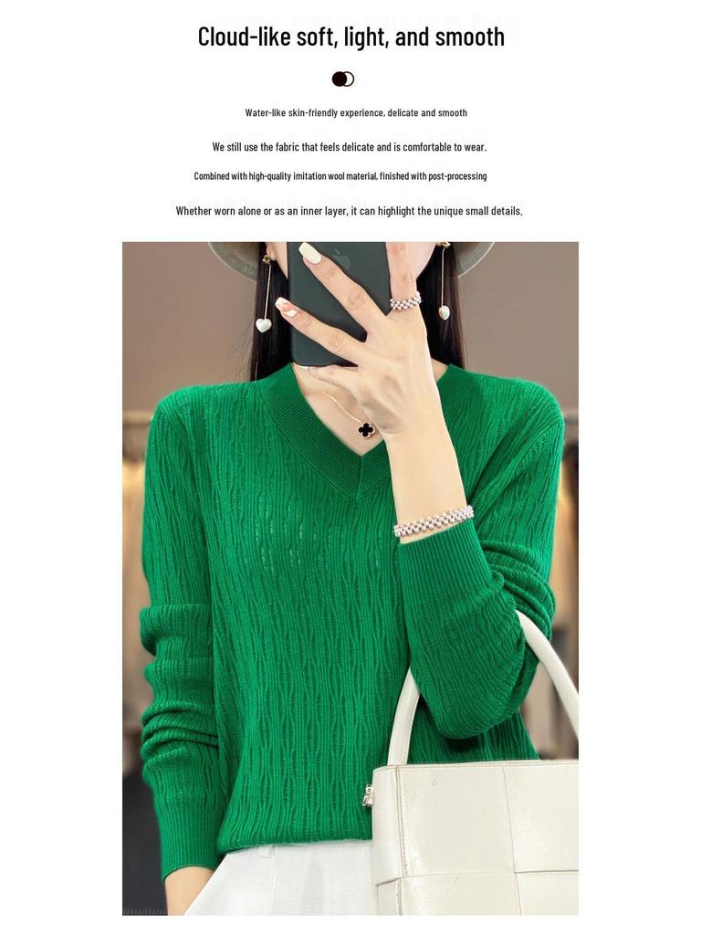 Summer 2025 Women's Plus Size V-Neck Long Sleeve Hollow Out Knit Sweater Cardigan Blouse