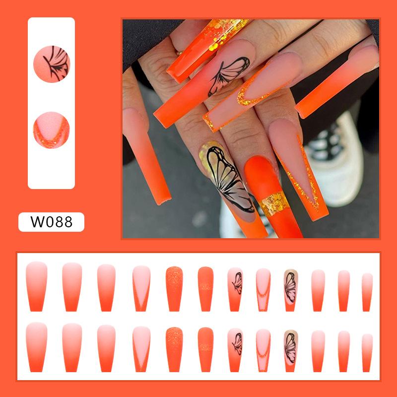 

Nail art sticker practice nail 24 pieces long European and American bright black butterfly popular Internet celebrities with the same nali wear armor