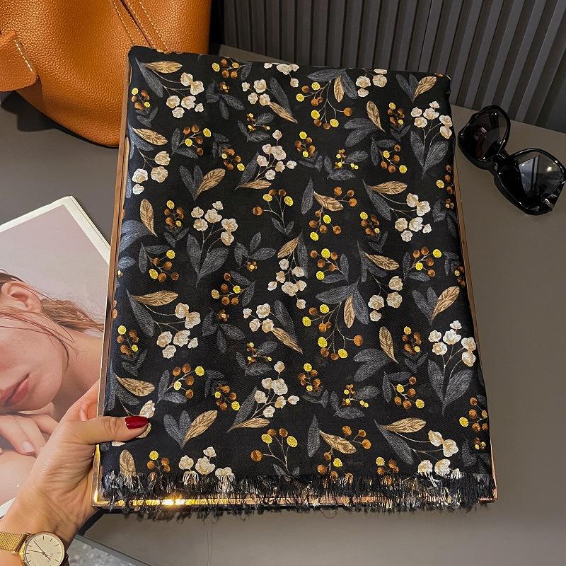 Breathable Polka Floral Viscose Soft Scarf Boho Chic Thick Fringe Shawl for Women Perfect for Travel & Casual Muslim Hijab