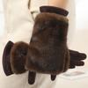Solid Color Women Winter Gloves Rabbit Faux Fur Thermal Mittens Fashion Suede Gloves  Girl
