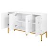 Buffet 140 x 40 x 80 cm - 4 portes - Avec étagères réglables - Finition brillante - Blanc + Or