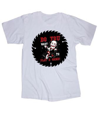 SAW Scary Horror Movie White T-shirt Halloween Play a Game