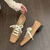Fashion Bailamos 2025 Women Flats Lace Up Ladies Square Toe Flat Heel Sandals Spring Loafers Shoes Casual Oxford Shoes Female Flats Muje