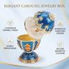 Carousel Jewelry Box Magnetism Egg Shaped Rotating Horse Rhinestone Enamel Jewelry Storage Box Blue