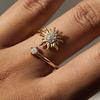 J&D 18K PVD Gold Plate Stainless Steel Rings Trendy Classic White Rhinestone Sun Adjustable Open Ring