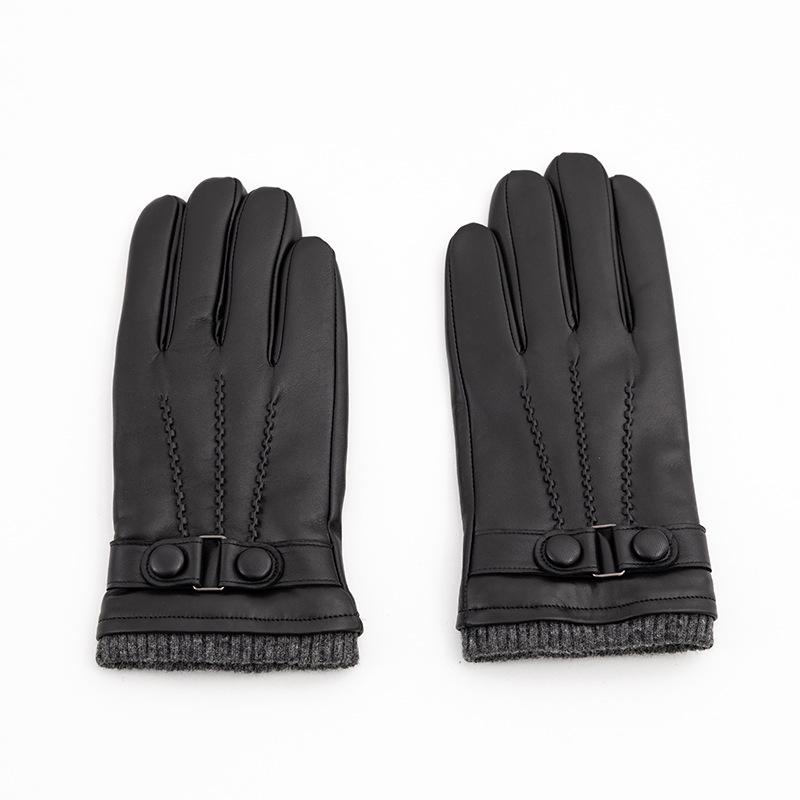 Men's Genuine Leather Gloves  Three Rib Gloves Thickened Sheepskin with Fleece Windproof and Warm Gloves for Driving and Cycling