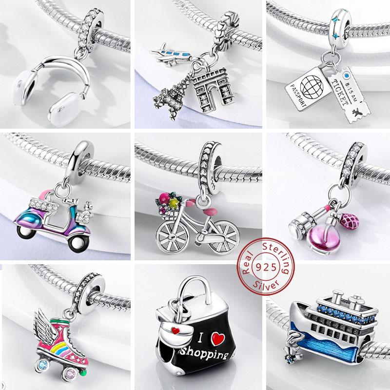 Original 925 Silber Charms Anhänger für DIY Schmuckherstellung Liebe Reisen Leben Perlen Armband Halskette Damen