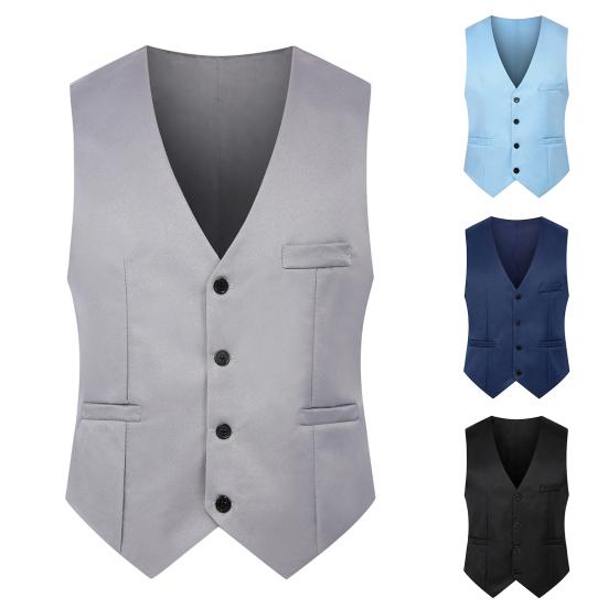 Men Waistcoat Solid Color Single-breasted V Neck Sleeveless Spring Vest for Work