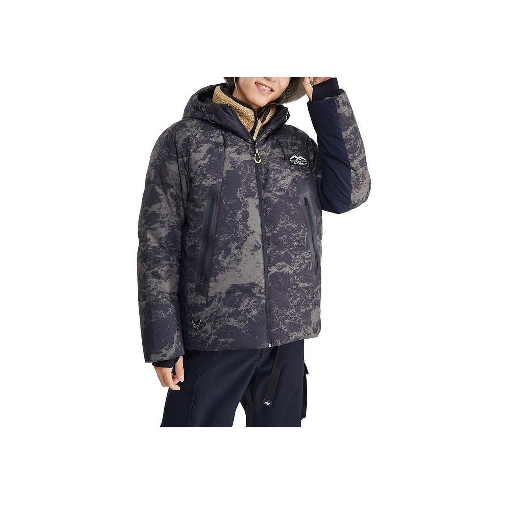 Skechers Sports Lifestyle Series Camouflage Warm Water-Resistant Hooded Down Jacket Men outerwear Black Green L423M081-03PY