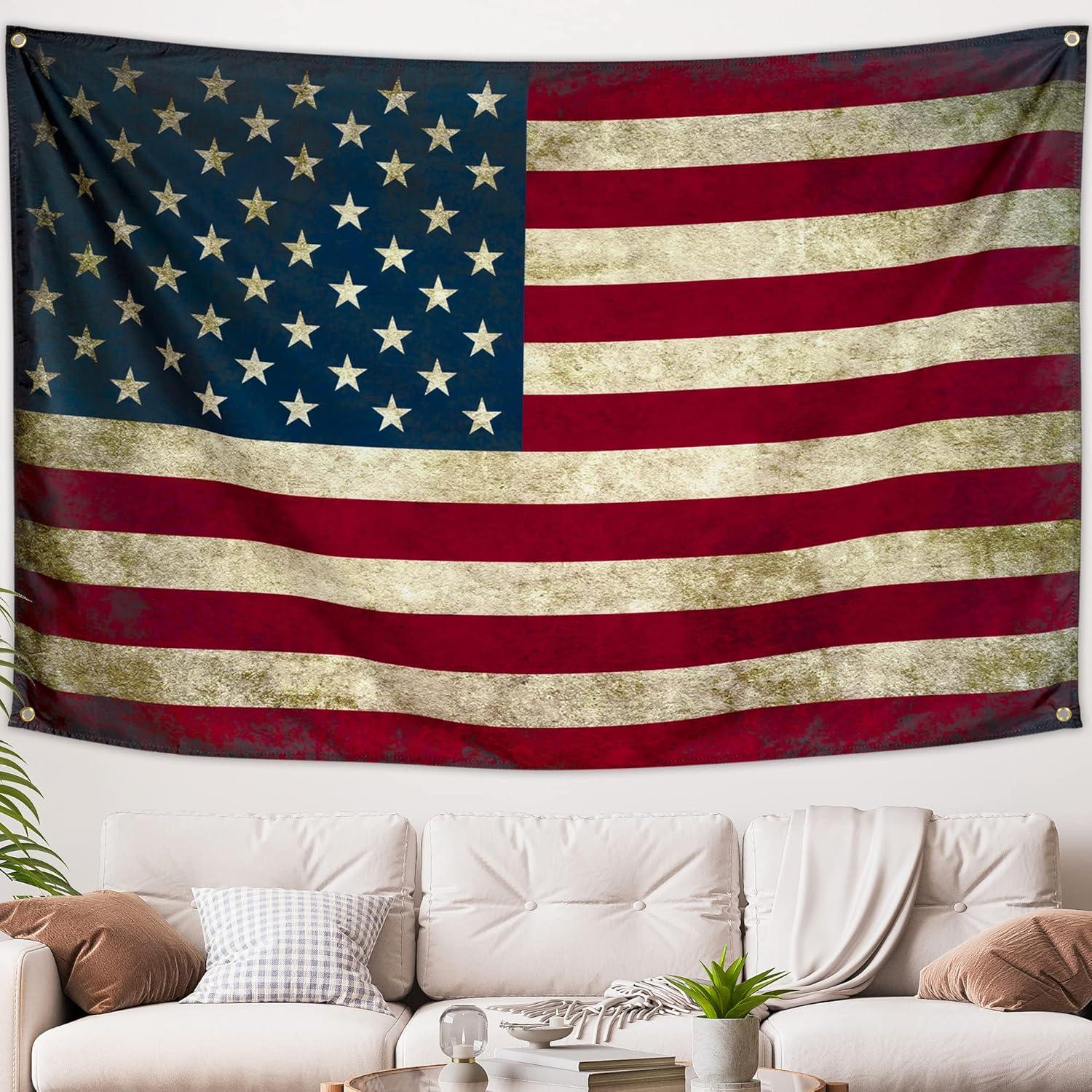 Tapestry with American flag vintage retro poster USA 75x100