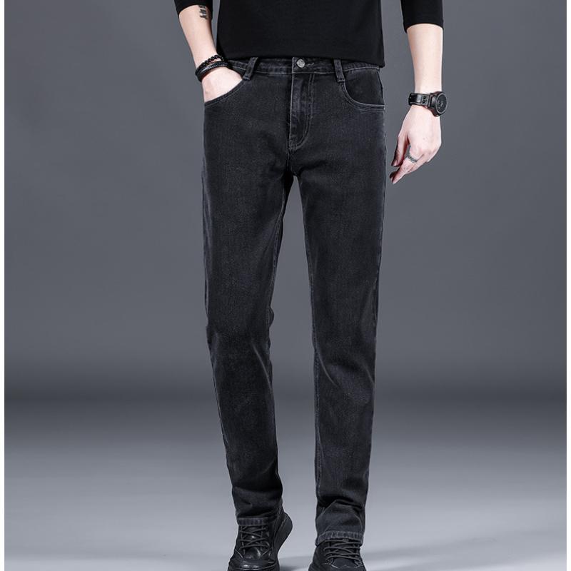 New Men's Casual Black Elastic Denim Pants Spring Autumn Loose Fit Straight Leg Versatile Casual Trousers for Men