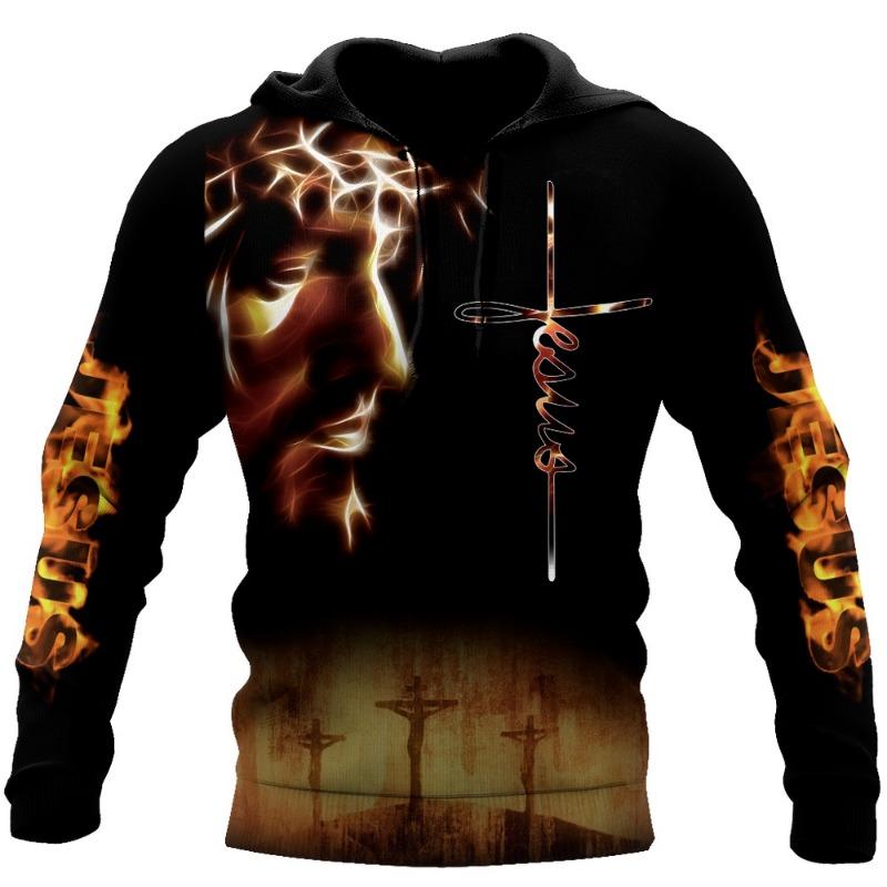 Felpe con cappuccio da uomo Fashion Christian Gesù e Leone Stampa 3D Harajuku Manica lunga con cappuccio Pullover casual Abbigliamento Felpe da uomo