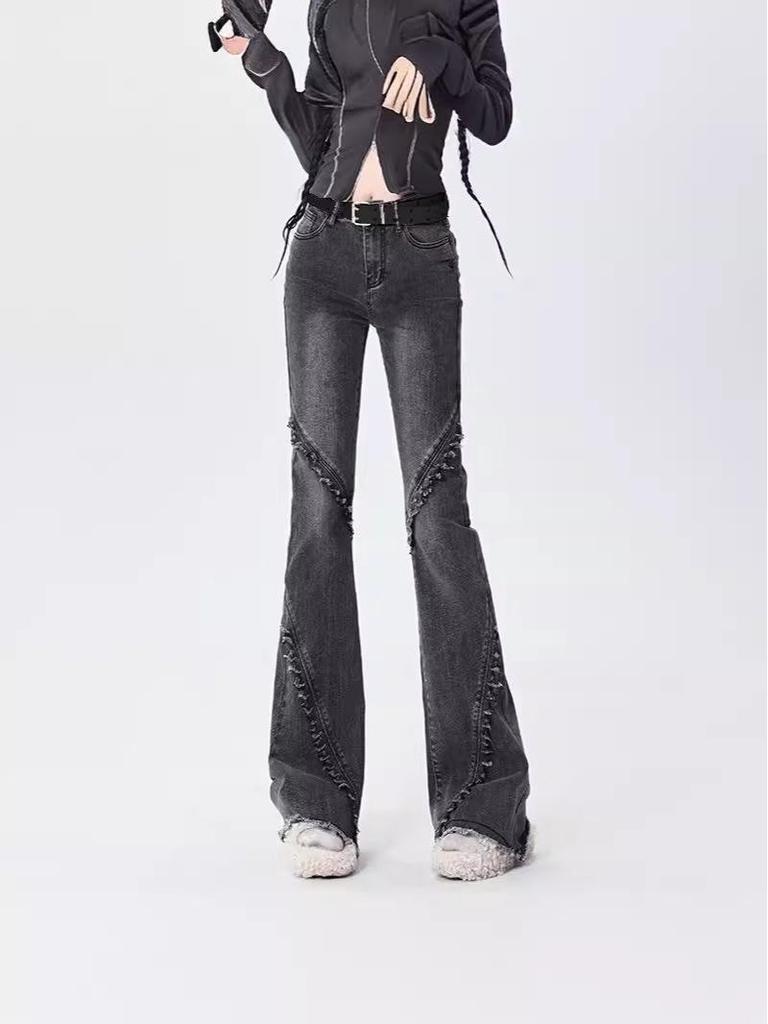 Women's High-Waisted Micro-Flare Jeans with Hong Kong Style - Slim Fit Stretch Flare Pants