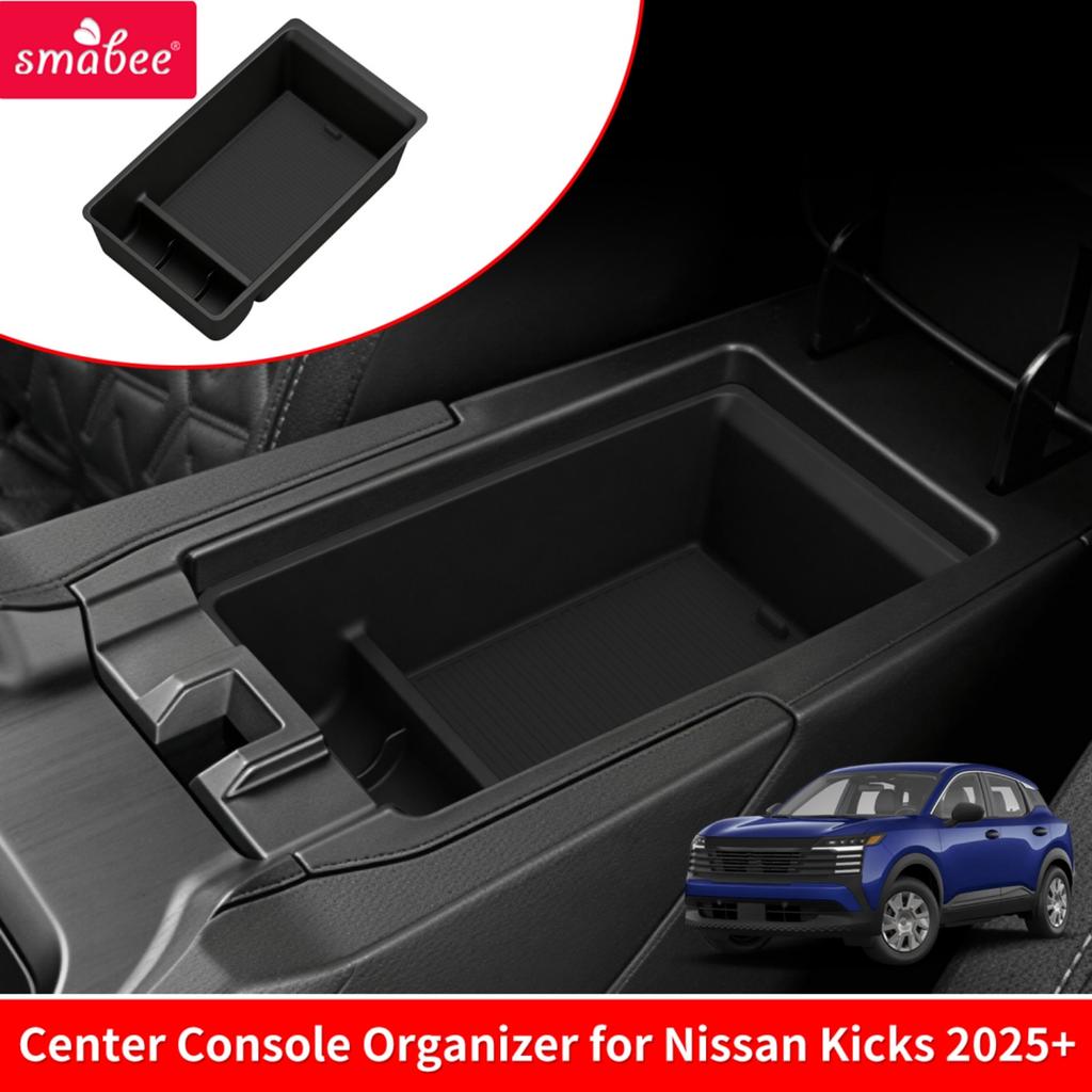 Smabee Left Drive for Nissan Kicks 2025+ Center Console Armrest Storage Box Car Accessories Organizer Tidying Tray ABS Black