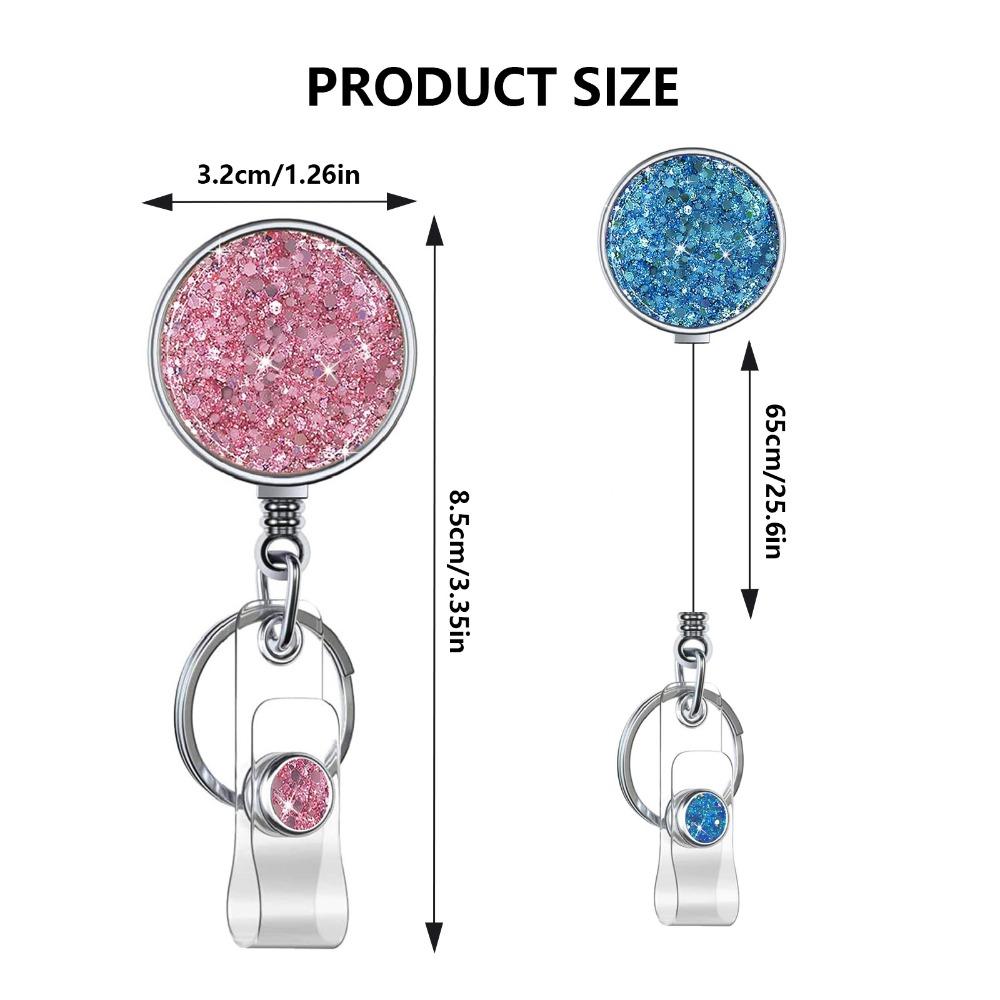 1ks Kulatý třpytivý flitrový navíječ na odznak, zatahovací držák na odznak, držák na ID kartu pro sestru, lékaře, šňůrka, klíčenka, kancelářské potřeby