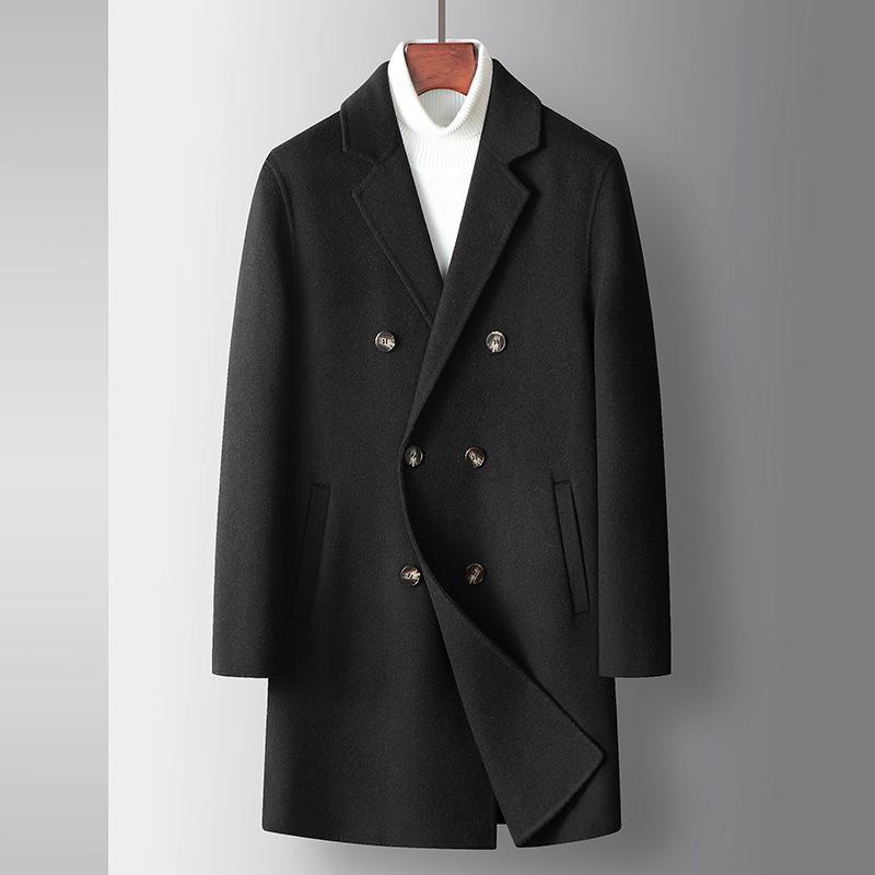 New Autumn and Winter Handmade Double-sided Wool Coat Solid Color Double-breasted Medium and Long Trench Coat