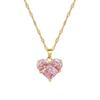 Titanium Steel Luxury Peach Heart Gold Necklace with Full Zircon Inlay - Women's Lucky Charm Clavicle Chain