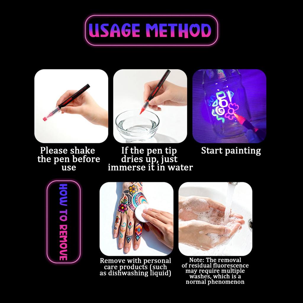 Direct Liquid Paint Pens Human Body Fluorescent Paint Pen Set 8 Colors Party DIY Paint Pens,8ml