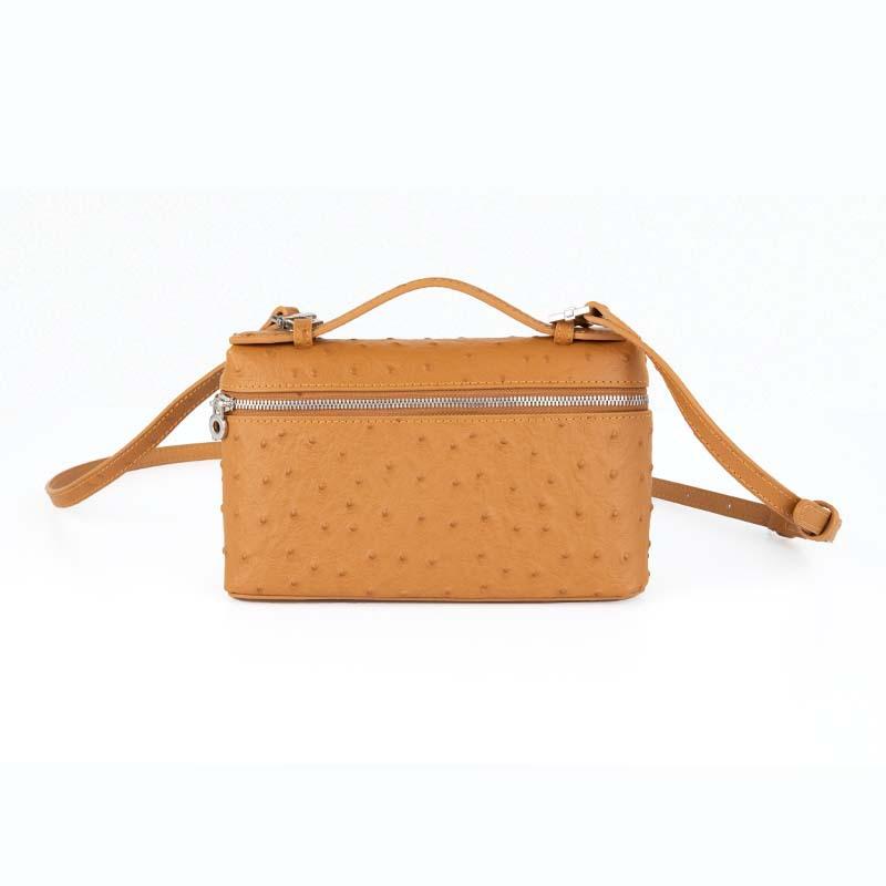 

2026 New Head Layer Leather LP19 Lunch Box Bag Fashion Ostrich Pattern Fashion Versatile Single Shoulder Crossbody Makeup Bag 19x6.5x11.5cm золотий коричневий колір