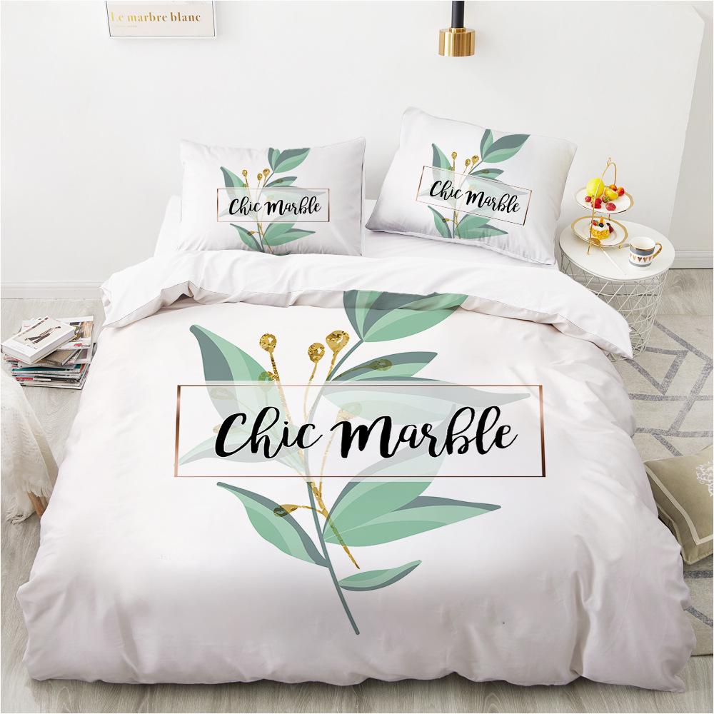 3D White Refreshing Bedding Set, Plant Spring Duvet Cover Pillowcase 2/3pcs, Women and Girls Cover Gift, King Queen Bed  Gift